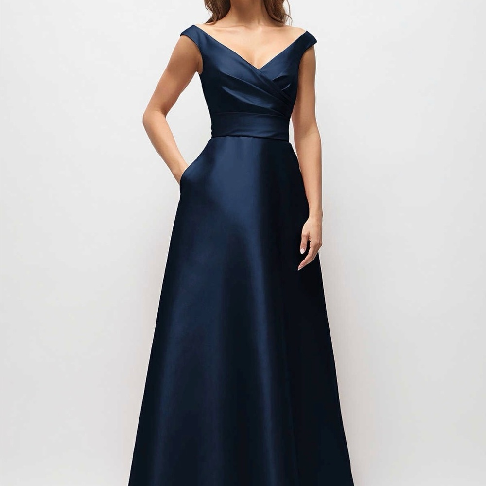 ALFRED SUNG Navy Blue Off-Shoulder Maxi Dress